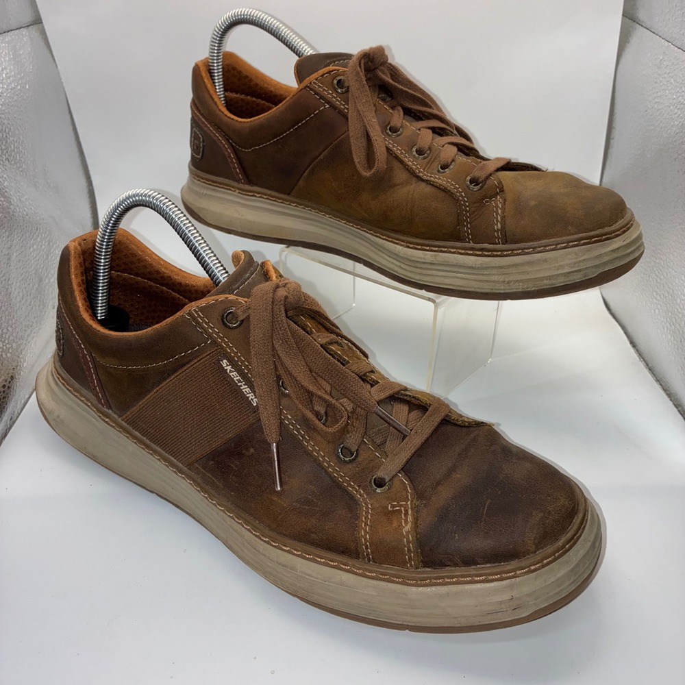 Skechers Mens Size 10.5 Brown Leather Casual Oxford Sneakers Lace Up Shoes‎